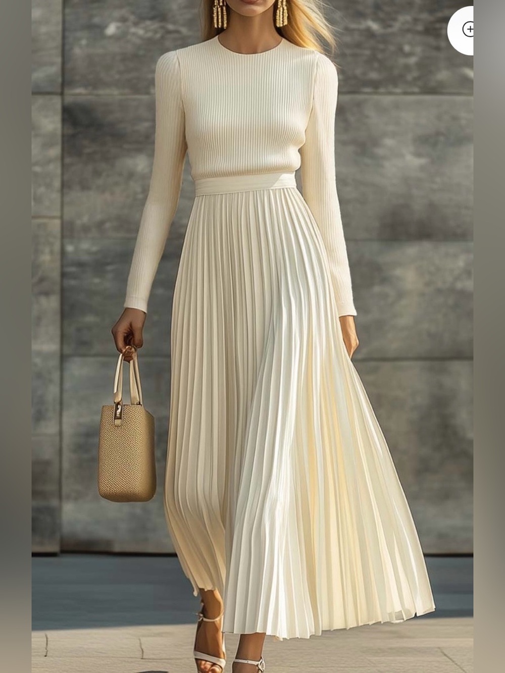 Oyrosy Cream Knitted Satin Pleated Maxi Dress Sz XS